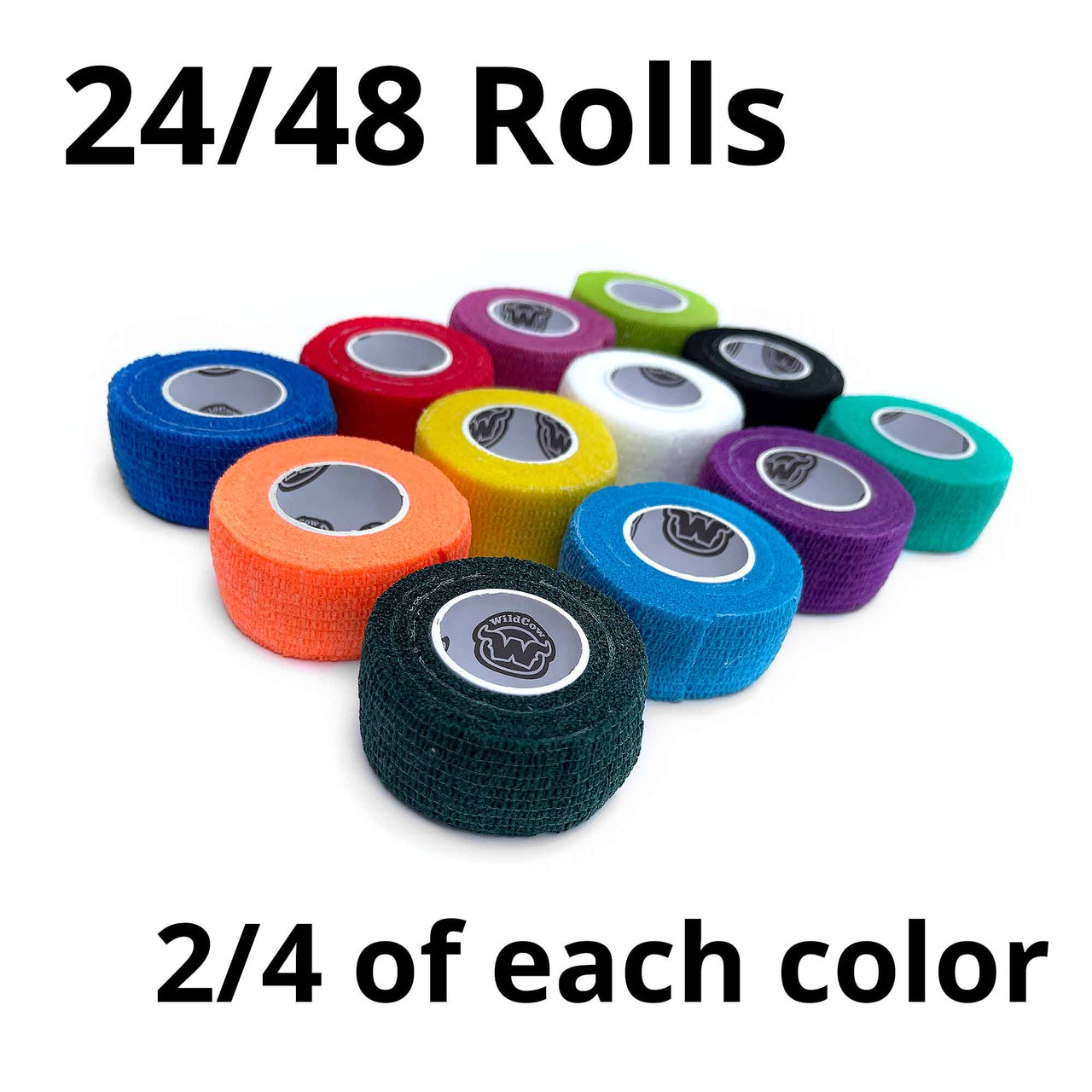 WildCow 1 Inch Multicolored Vet Wrap - 24/48 Rolls, 2/4 of each color