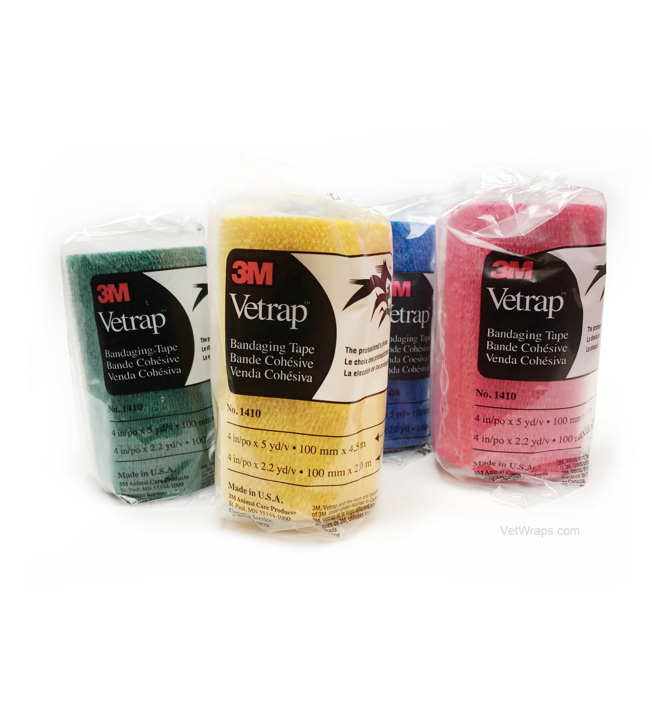 3M Vetrap 4 Inch Color Pack - 1410 Pack (Red, Blue, Gold, Hunter Green Rolls)