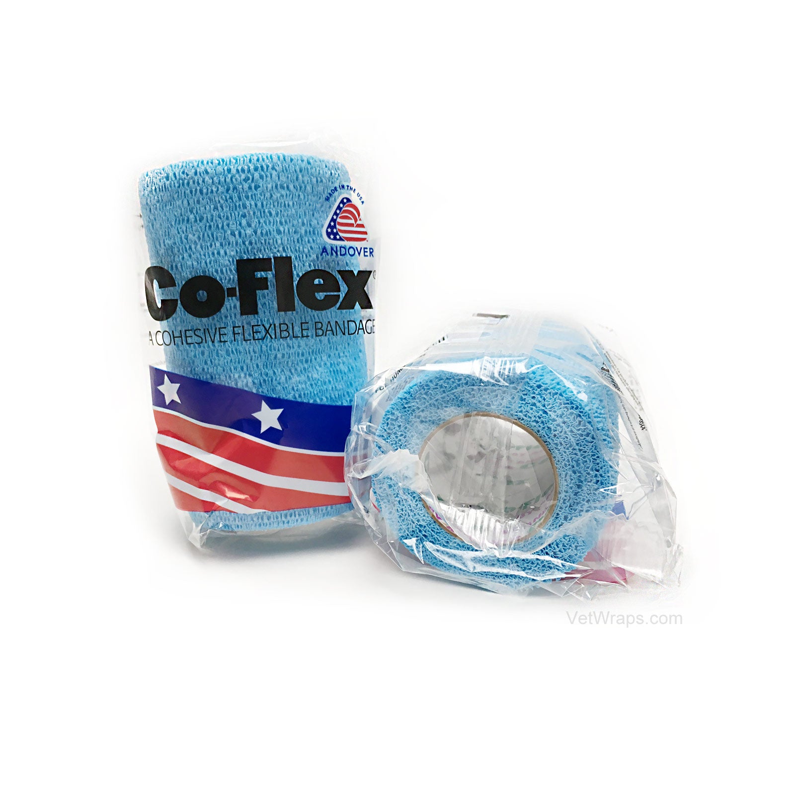 CoFlex Vet Cohesive Bandage Wrap Light Blue 4 Inch Packaged Rolls