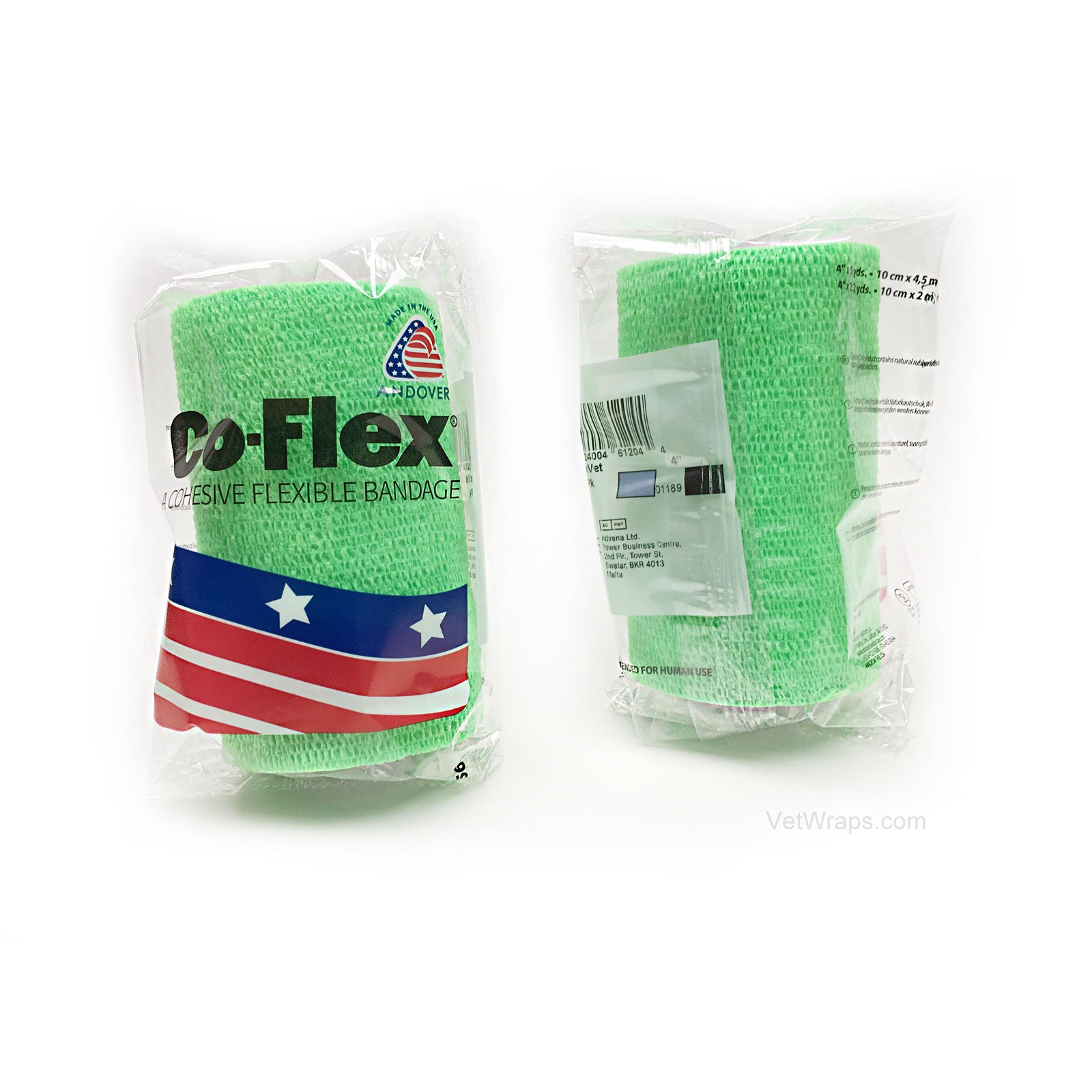 CoFlex Vet Cohesive Bandage Wrap Neon Green Pack 4 Inch Packaged Rolls